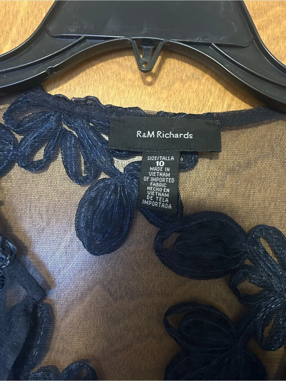 R&M Richards Navy Floral Appliqué Mesh Duster Coat